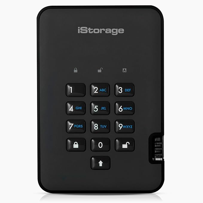 iStorage diskAshur2 HDD 5 TB | Secure Portable Hard Drive | Password Protected | Dust/Water-Resistant | Hardware Encryption