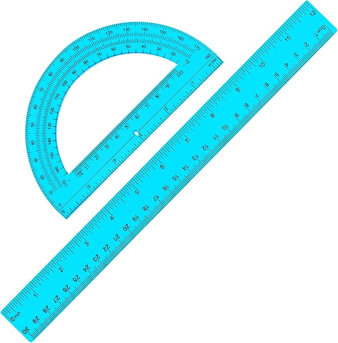 Zonon 2 Pack 12'' Plastic Ruler and 6'' Plastic Protractor Set Clear Ruler Protractor Set Math Geometry Supplies for School Classroom Home Office Drawing(Blue)