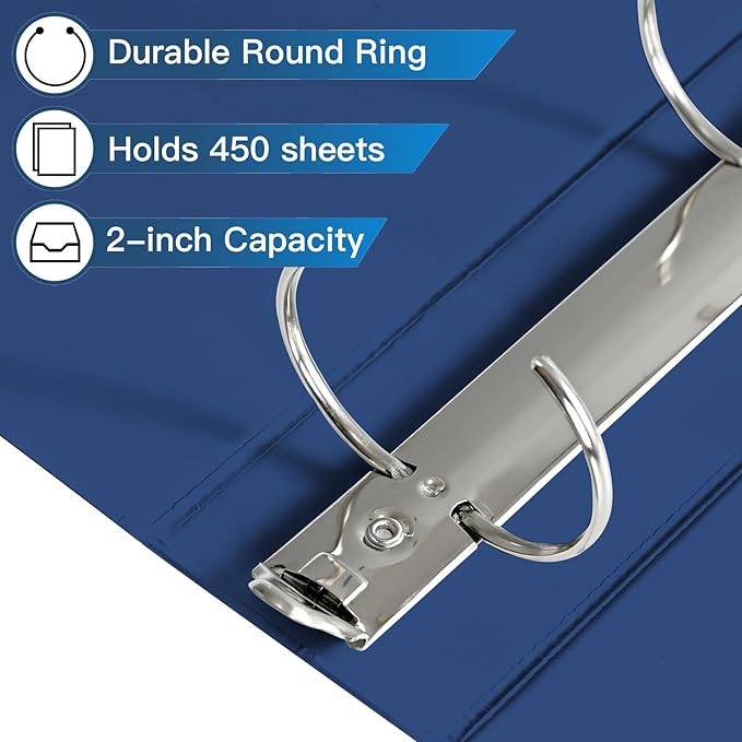 2-inch 3 Ring Binder with 2 Pockets, 2'' View Binders Holds US Letter Size 8.5'' x 11'' Paper - Versatile Binders for Office, Home, and School Use, 6 Pack (White) (2-inch Bright Colors)