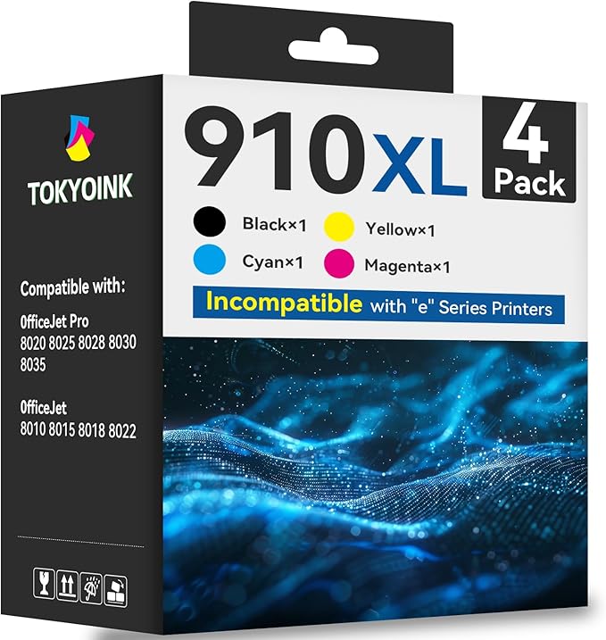 910XL Ink Cartridges for HP Printers Replacement for HP 910XL Ink Cartridges Combo Pack HP910XL Work for Officejet Pro 8020 8025 8028 8030 8035 8022 Printer (Black and Color, 4 Pack)