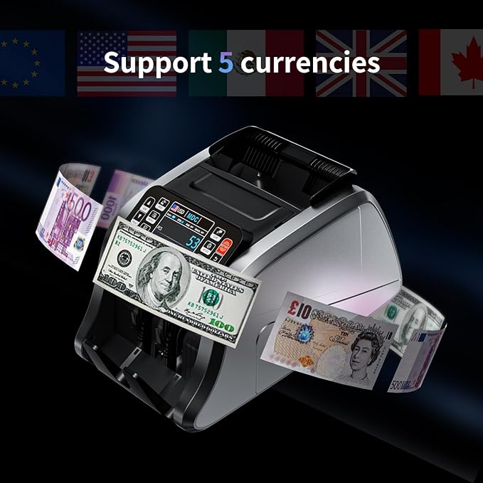 Aneken N60 Mixed Denomination Money Counter Machine, Value Counting, UV/MG/IR/DD Counterfeit Detection, 3.5" TFT Display Cash Counting Machine, Printer Enabled Bill Counter for Business