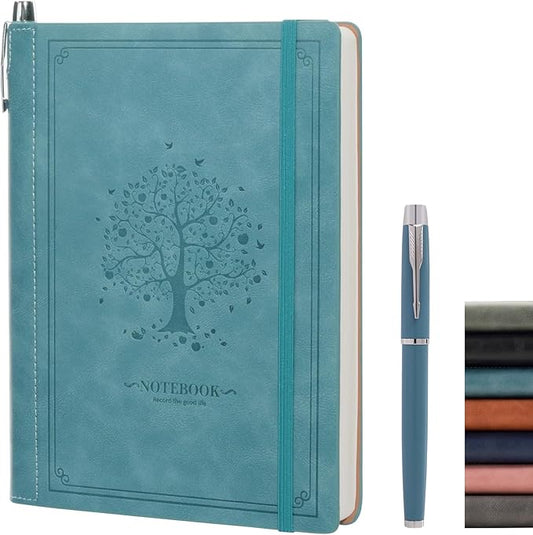 Lined Notebook Journal for Women Men 320 Pages A5 Hardcover Leather with Pen Holder College Ruled Journals for Work Note Taking Travel School Sky Blue