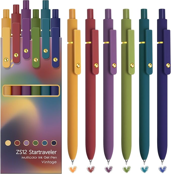 6 Pcs Colorful Pens Colored Pens 0.5mm Colored Ink Gel Pen Fine Point Smooth Writing Pen for Journaling and Note Taking Office School Supplies Gifts for Women Men (6 Pcs Vintage Gold)
