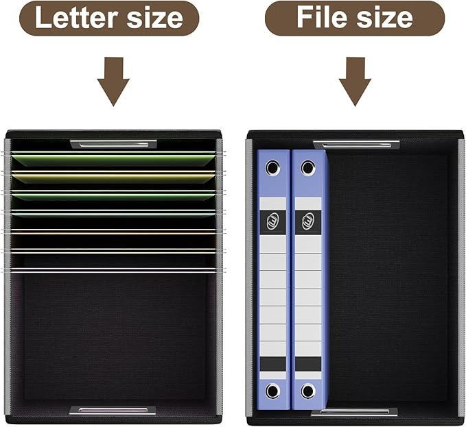 Huolewa File Organizer Box with Lid, Collapsible Leather File Folder Organizer for Office Document Storage, Filing Box with Plastic Slide for Letter/Legal Size Hanging Files, Dark Brown, 4 pack