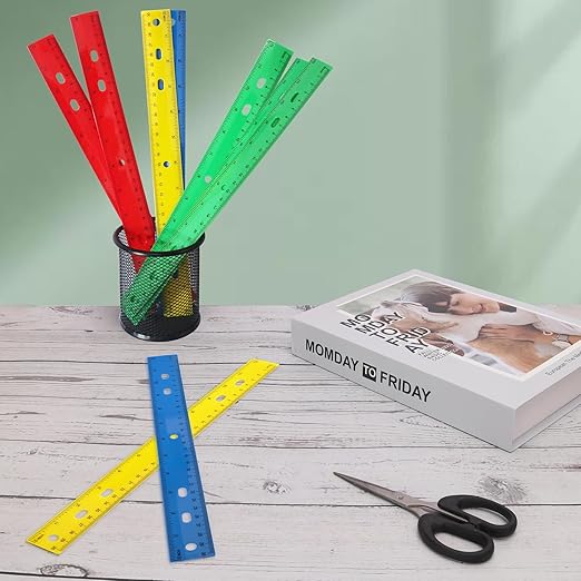 200 Pack 12 Inch Plastic Rulers Bulk, 4 Color Plastic Ruler, Colourful Ruler with Dual-Scale Measurement, Easy to Store, for Home, Office, Practical Use by KUKLIPJIM