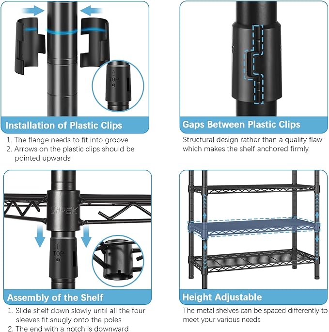 VIPEK R4C Rolling Garment Rack 6 Tiers Adjustable Heavy Duty Wire Shelving Portable Clothes Rack with Lockable Wheels, Black Metal Clothing Rack with Grey Upgraded Polyester Cover, Max Load 620lbs