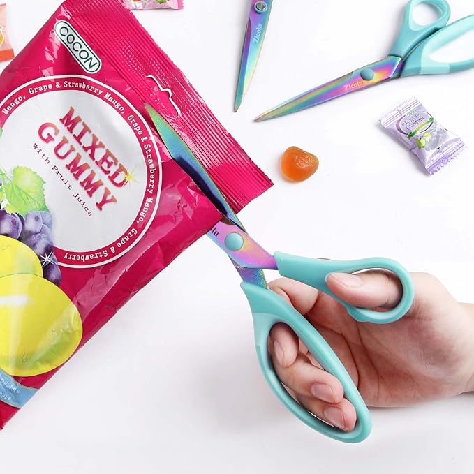 8.5" Scissors All Purpose, Multipurpose Office Scissors Set of 3 pack, sharp Titanium Coating Blade and Soft Comfort-Grip Sturdy Scissors for Fabric School Craft Sewing Home, Right/Left Handed, Blue