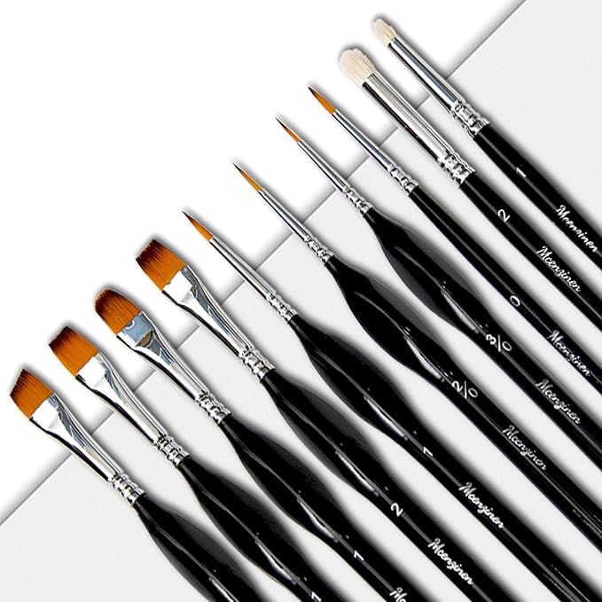 10 Pieces Exquisite Detail Paint Brush Set with Copper Tube and Special Double - Wire - Binding Process，Birch Wood Pen,Triangular Grip. Suitable Oil, Watercolour, Acrylic, Digital Painting