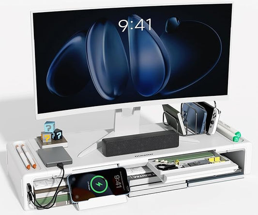OImatser Monitor Stand Riser 3.0 USB HUB, Type-C Data Port, Foldable Computer Monitor Riser, Adjustable Length Computer Stand and Storage Drawer & Pen Slot, Phone Stand for Computer