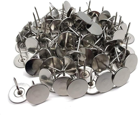100Pcs Flat Head Upholstery Tacks Home Furniture Decor Tack Upholstery Nails Flat Push Pins Flat Thumb Tacks Silver (19mmx22mm)