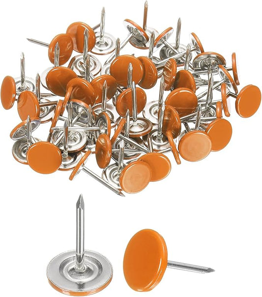 uxcell 120Pcs Push Pins, 11mmx17mm Round Flat Head Decorative Thumb Tacks Upholstery Tacks for Cork Board Office Wall Hangings, Orange