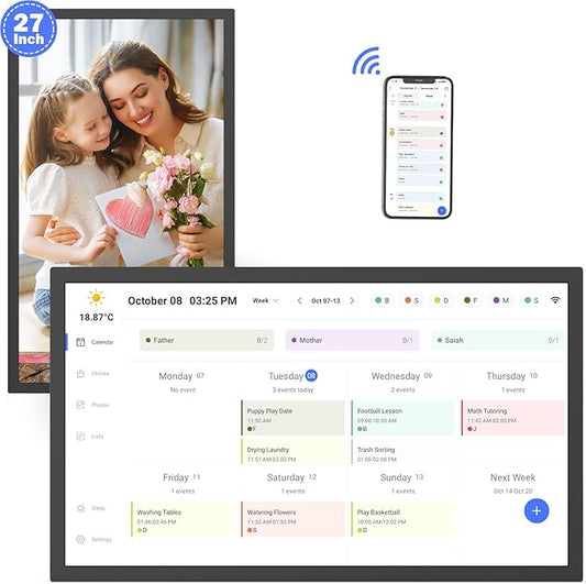Smart Digital Calendar Chore-Chart-for-Business Planner - 27" Touchscreen Interactive Display Electronic Calendar for To Do List, Auto-Sync Google iCloud Outlook Calendars, Wall Mountable for Mom Dad