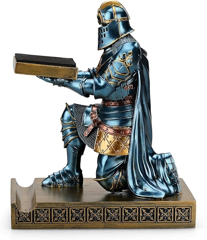 King's Guard Watch Display Stand Eyeglass Jewelry Bracelet Necklace Holder Trays Towers Resin Pen Holder Warrior Knight Mobile Phone Stand for Office & Home (Blue)