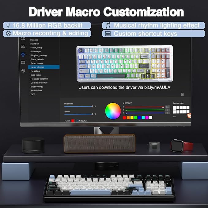 AULA F99 Wireless Mechanical Keyboard,Tri-Mode BT5.0/2.4GHz/USB-C Hot Swappable Custom Keyboard,Pre-lubed Linear Switches,RGB Backlit Gaming Keyboards for PC/Tablet/Xbox/PS4/PS5