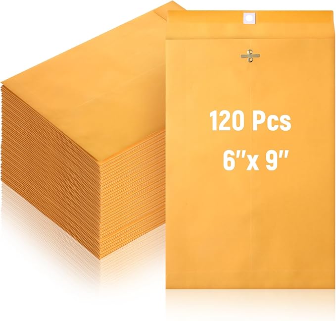 Ctosree 120 Pcs Manilla Envelopes Clasp Envelopes Bulk Brown Kraft Catalog Letter with Clasp Closure and Gummed Seal 28lb Heavyweight Paper (6 x 9 Inch)