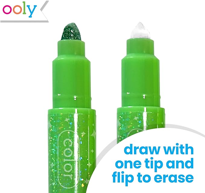Ooly Make No Mistake Glittery Erasable Markers, 12 Sparkle Markers that are Mess Free that You Can Erase, Colorful Back to School Supplies for Any Arts & Crafts