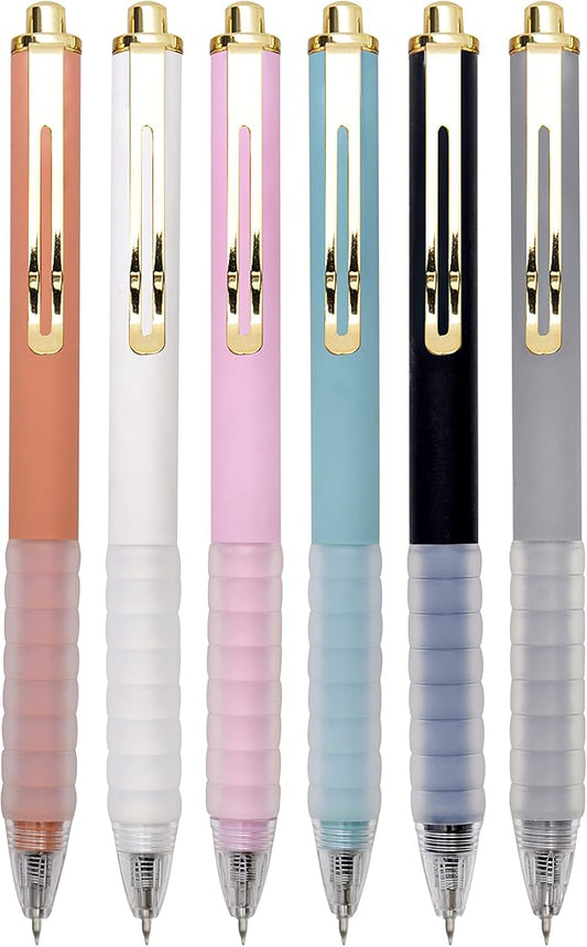 Linbsunne Ballpoint Pens Medium Point 1mm Black Ink Work Pen with Super Soft Grip Ball Point Pen for Men Women Retractable Office Pens (Gold Clip-6 count)