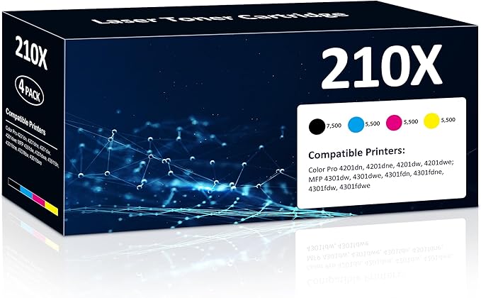 210X Toner Cartridges Compatible for 210X High Yield 210A Set for Color LaserJet Pro 4201dn 4201dne 4201dw 4201dwe MFP 4301dw 4301dwe 4301fdn 4301fdne 4301fdw 4301fdwe Printer(4 Pack, BK/Y/M/C)