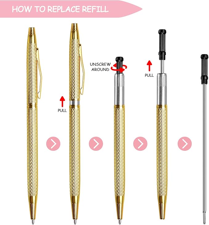 3 Pack Slim Metallic Retractable Ballpoint Pens Black Ink, Nice Gift for Business Office Students Teachers Wedding Christmas (Gold)