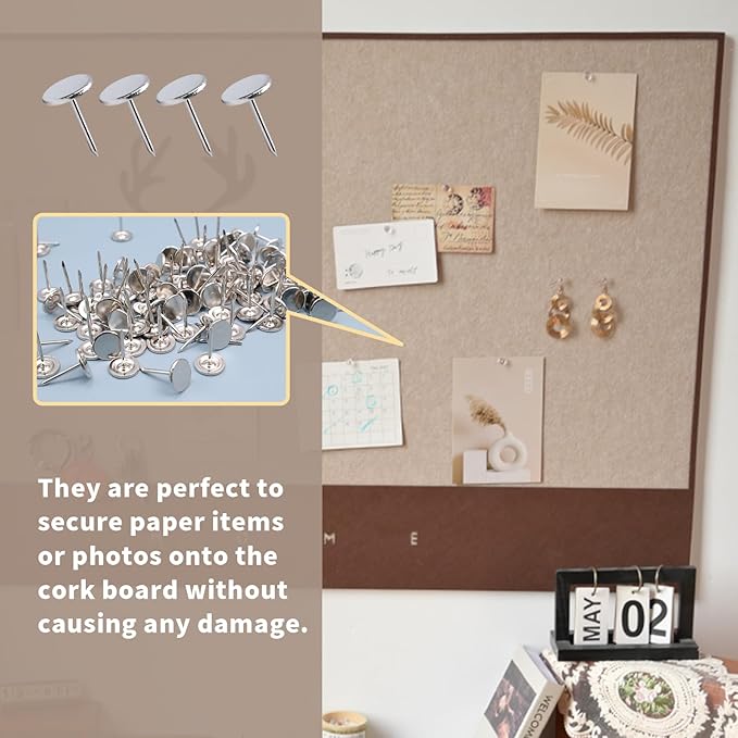 200Pcs Flat Head Upholstery Tacks Home Furniture Decor Tack Upholstery Nails Flat Push Pins Flat Thumb Tacks Silver (11mmx17mm)