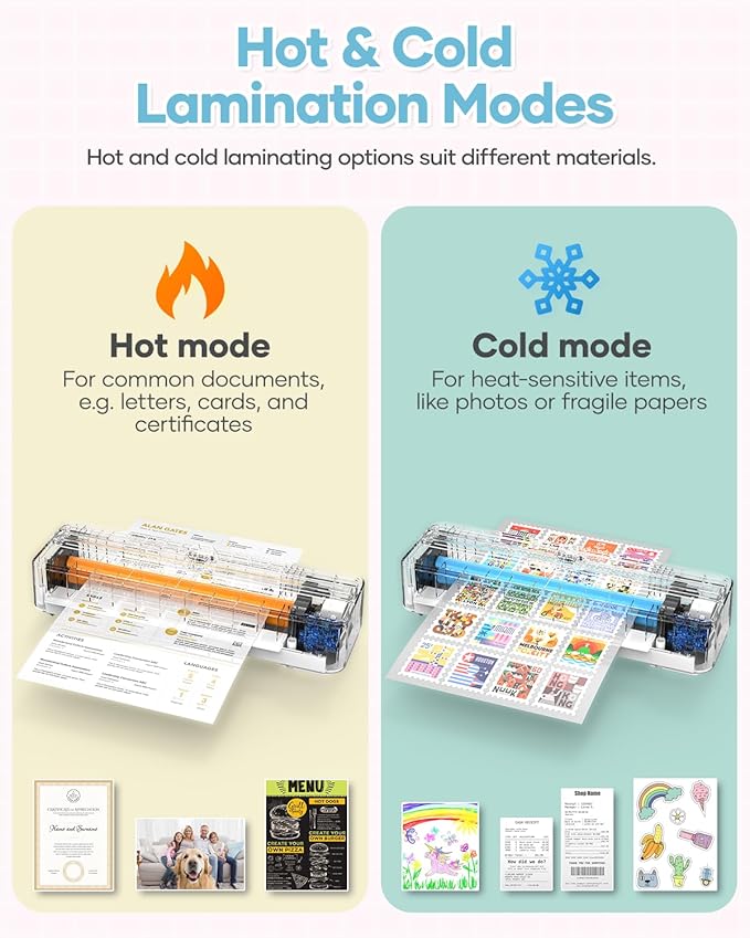 Kejector Laminator Machine, 9 Inch with 20 A4 Sheets Thermal and Cold Lamination Built in Cutter Quick Warm Up for Home Office School, White