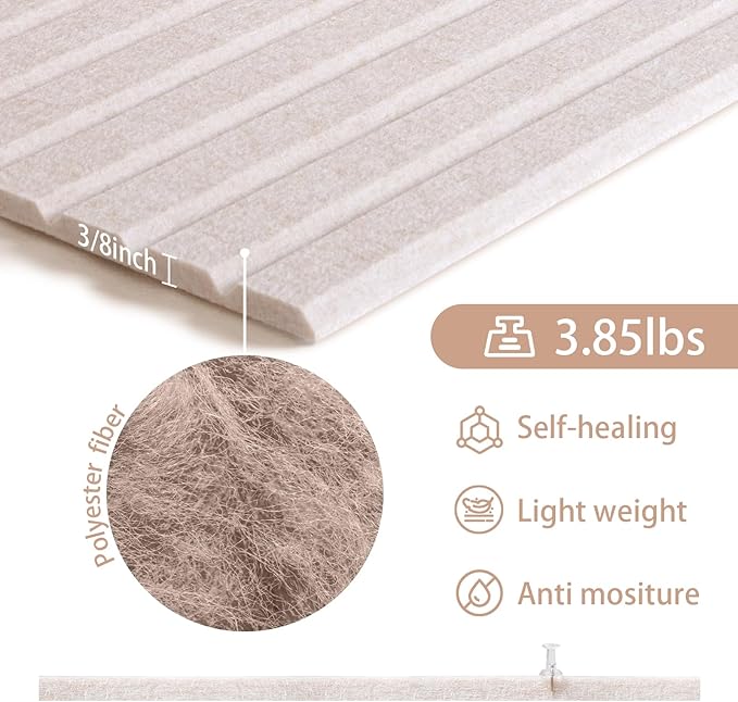 Large Bulletin Board, 48 x 36 inches Felt Board Decorative Pin Board, 4' x 3' Cork Board Alternative for Wall, Foldable Photo Board with 20 Pushpins - Oatmeal Stripes