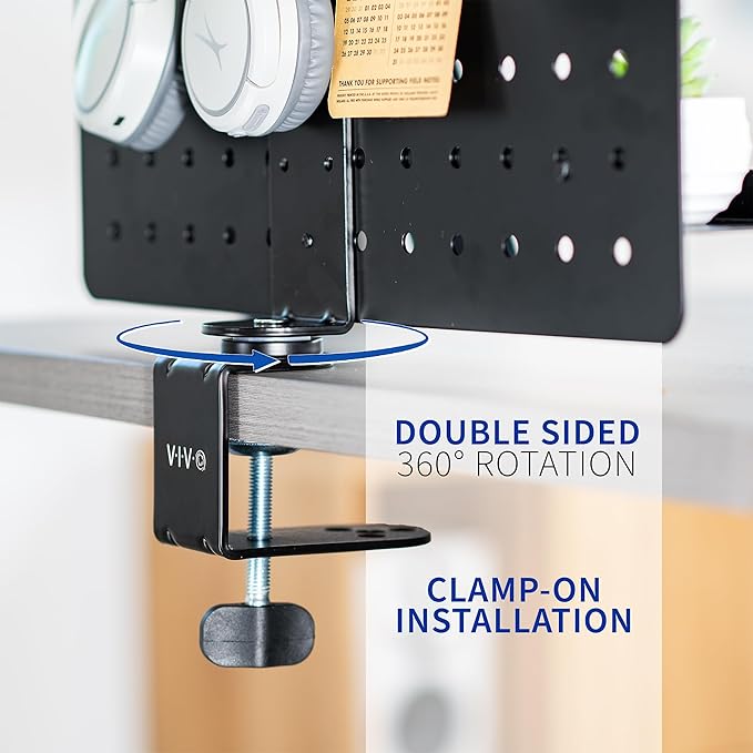 VIVO Steel Clamp-on Rotating Pegboard, 17 x 13 inch Magnetic Peg Board, Above or Below Desk Accessory Organizer, Black, PP-DK01C