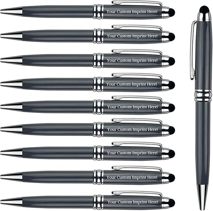 Ancolo Personalized Fancy Pens with Stylus Tip for Touch Screen Phones Office Writing Set- Engraved with Your Message Name Company Team Name, Phone Number Gift for Business Men 10 Pens/Box