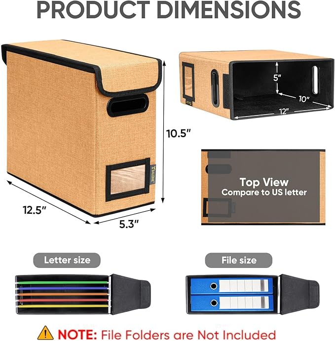 BALEINE File Organizer Box with Lid, Collapsible File Folder Organizer with Plastic Slide, Hanging File Folder Box for Office Document Storage (2 Pack, Orange, S)