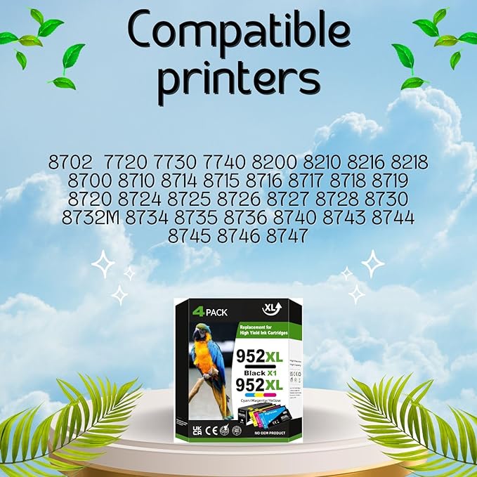 952XL Ink Cartridges Combo Pack Compatible for HP 952 952XL for 8710 Printer OfficeJet Pro 7720 7740 8210 8216 8702 8710 8715 8720 8725 8728 8730 8745 4 Pack 1 Black 1 Cyan 1 Magenta 1 Yellow