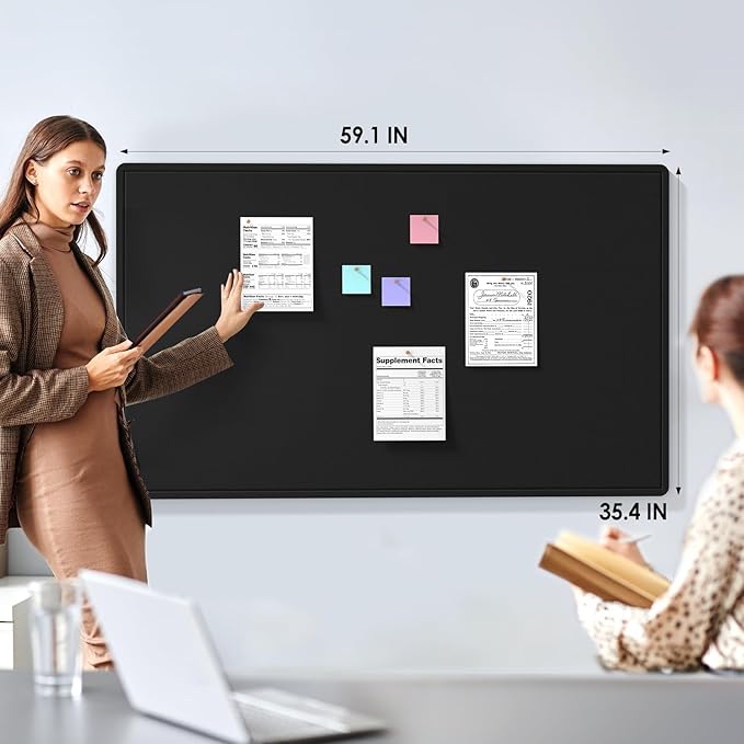 MaxGear Extra Large Bulletin Board 60" x 36", Foldable Felt Board Vision Board Supplies, Cork Board for Office, Home, School, Small Pin Boards for Walls Decorative Display Board Black