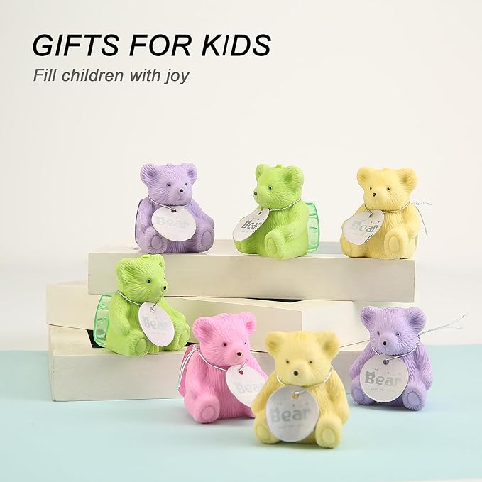 8Pcs Cute Backpack Bear Erasers Desk Pets for Kids, Kawaii Fun Animal Erasers with Pencil Sharpener for School Classroom Supplies Prize Gifts Party Favors