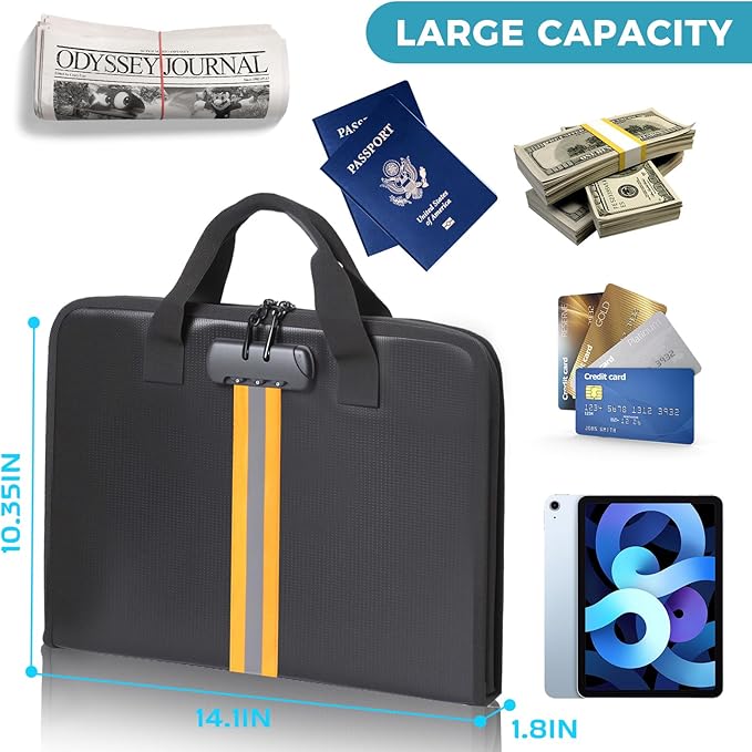 Accordion File Organizer with Combination lock,Fireproof Expanding File Folder with Multi Pockets,13 Pockets Document Organizer with Handle & Labels,Portable Home Travel Safe Storage Letter A4 Files