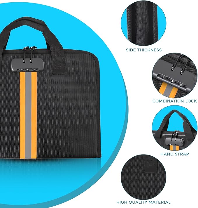 Accordion File Organizer with Combination lock,Fireproof Expanding File Folder with Multi Pockets,13 Pockets Document Organizer with Handle & Labels,Portable Home Travel Safe Storage Letter A4 Files