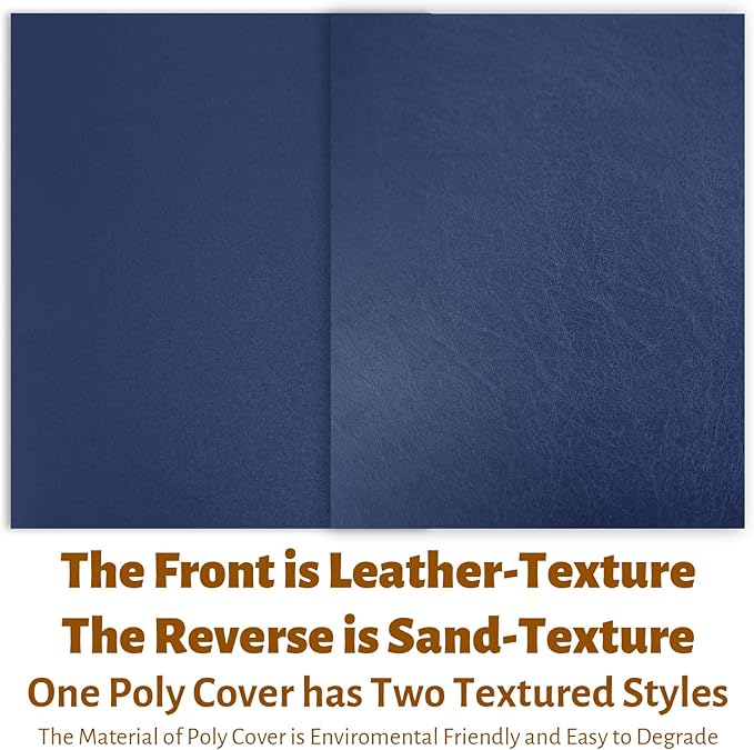 Binditek 50 Pack 16 Mil Leather-Textured Heavyduty Polycovers, Letter Size, Plastic Binding Presentation Back Covers, 8-1/2 x 11", Square Corners, Unpunched, Navy