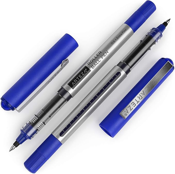 ARTEZA Rollerball Pens, Pack of 20, 0.5mm Blue Liquid Ink Pens for Bullet Journaling, Fine Point Rollerball, Office Supplies for Writing, Taking Notes & Sketching