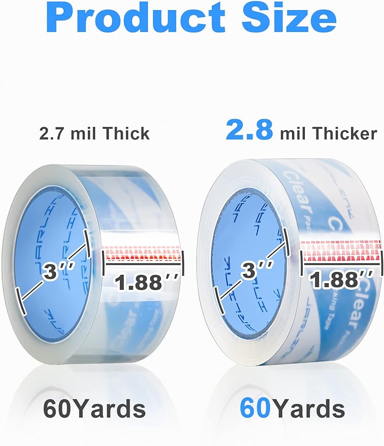 JARLINK Clearer Packing Tape 12 Rolls, Heavy Duty Packaging Tape for Shipping Packaging Moving Sealing, 2.8mil Thicker, 1.88 inches Wide, 60 Yards Per Roll, 720 Total Yards