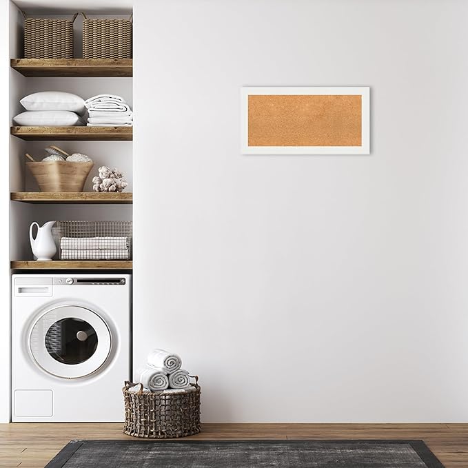 Amanti Art Natural Cork Board for Wall, 17x33 Vision Board with White Frame, Medium Corkboard Office Decor for Home Organization, Casual Corkboard Pinboard to Display Items for Home Organization in