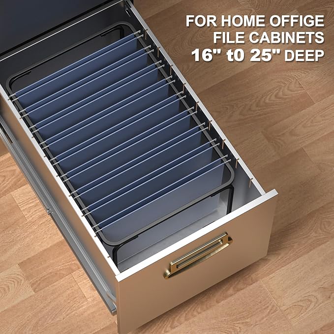 Legal/Letter Size Hanging File Folder Frame,Adjustable 16 to 25 inches,Heavy Duty Steel File Cabinet/Drawer Organizer Insert,Hanging Folder Holder for Desktop,12.598" W X 9.45" H,2 Packs