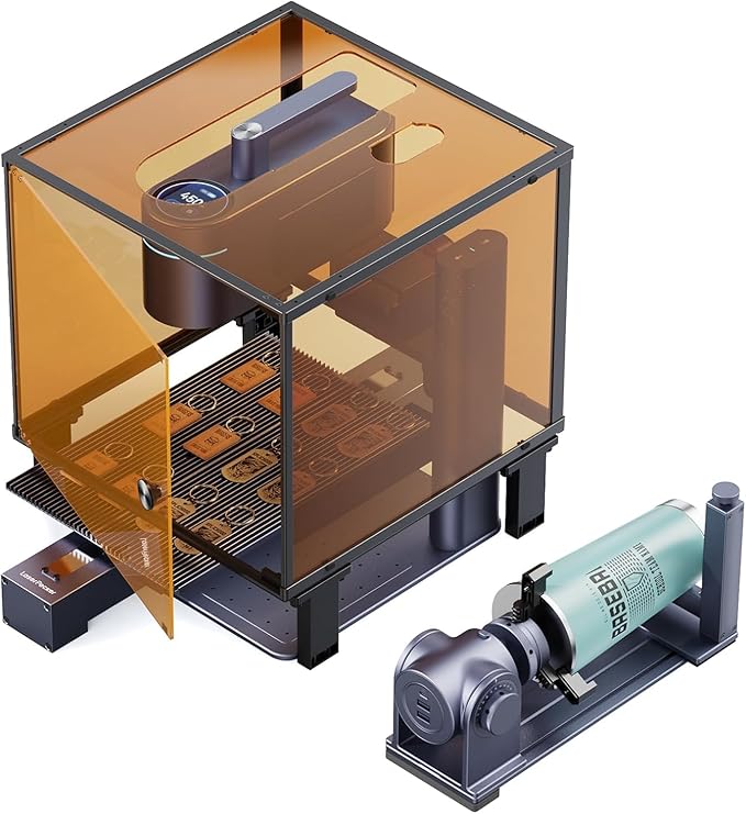LaserPecker LP4 Dual-Laser Engraver with Cubic Protection Cover, Auto-Pause Safety Sensor, Smoke Extraction for Engrave Metal, Wood, Plastic, Rotary & Slide Extensions Included