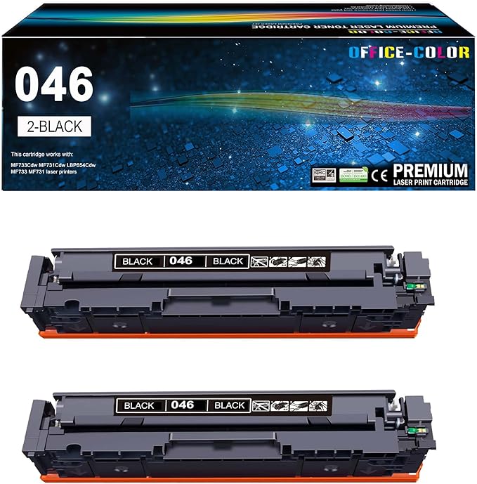 046 Black MF733Cdw Toner Cartridge Replacement for Canon 046 CRG-046 Toner for Color imageCLASS MF733Cdw MF731Cdw MF735Cdw LBP654Cdw Printer Ink (2-Black)