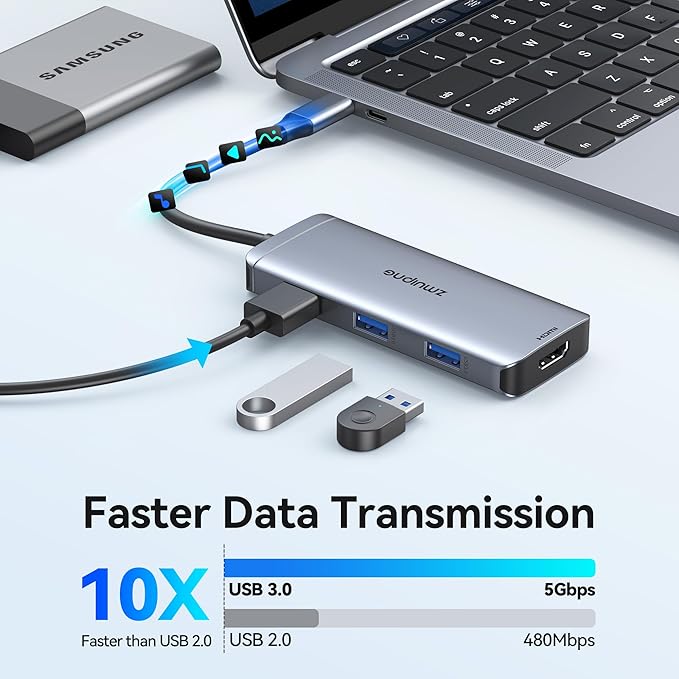 USB C Hub Adapter for MacBook Air, USB-C HD MI Dongle for MacBook Pro, 6 in 1 USBC HDMI Multiport Adapter Mac Converter with 4K HDMI, 3 USB 3.0,SD/TF for Dell XPS, HP, Surface and Other Type C Devices