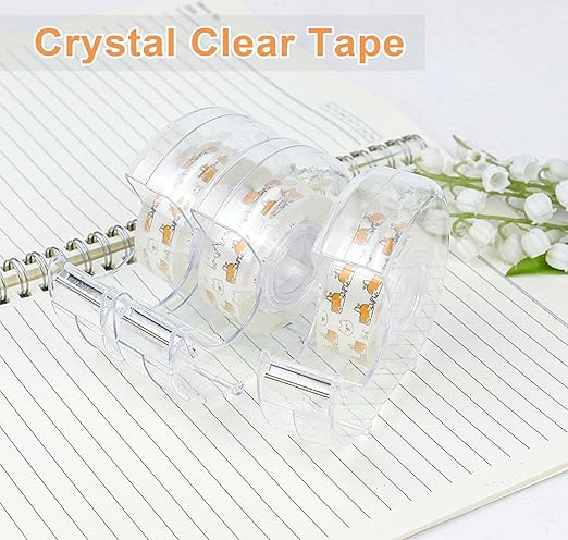 BOMEI PACK 12PACK Transparent Tape with Dispenser, Office Clear Tape Refill Rolls with Dispenser Bulk for DIY, Gift Wrapping, Repairing, Home and School, 3/4in x 1000in