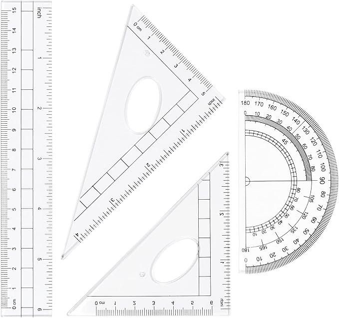 Math Geometry Kit Sets 10 Piece Student Supplies with Shatterproof Storage Box,Includes Rulers,Protractor,Compass,Eraser,Pencil Sharpener,Lead Refills,Pencil,for Drafting(Pink）