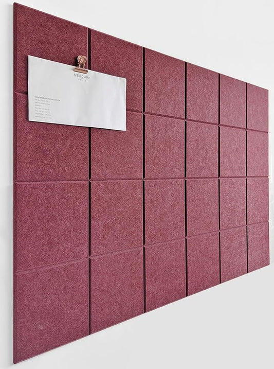 Cork Board 24 x36 Alternative - 6 Pack Felt Wall Tiles with Safe Removable Adhesive Tabs, Cork Boards for Walls Cork Board for Home Office Pin Board Tack Board - Red Wine