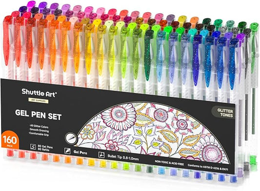 Shuttle Art 160 Pack Glitter Gel Pens, 80 Colors Glitter Gel Pens Set with 80 Refills for Adults Coloring Books Drawing Crafts Scrapbooking Journaling