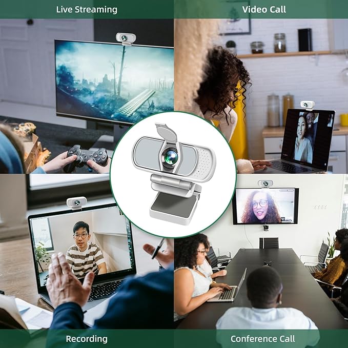 Full HD 1080P Webcam with Privacy Shutter and Tripod, Pro Streaming Web Camera with Microphone, Widescreen USB Computer Camera for Laptop Desktop