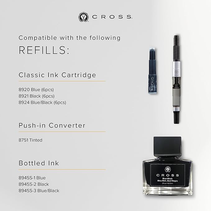 Cross ATX Refillable Fountain Presented in a Luxury Gift Box - Medium Point, Black Ink, Sandblasted Black