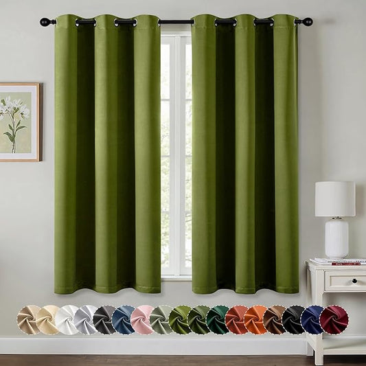 MIULEE Bedroom Blackout Curtains Thermal Insulated Room Darkening Drapes for Living Room Kitchen Grommet Top Light Blocking Window Treatment Curtains, 40 x 45 Inches Long, 2 Panels, Light Olive Green