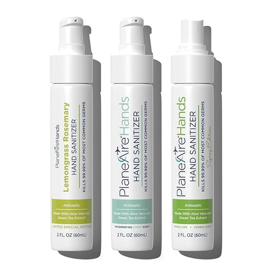 Fresh & Invigorated Variety 3pk Hand Sanitizer | Lemongrass Rosemary Lotion, 3-Mint Gel, Herbal Spray | Travel Size | Made with Aloe Vera & Essential Oils | Rich in Vitamin E | Hydrate & Cleanse